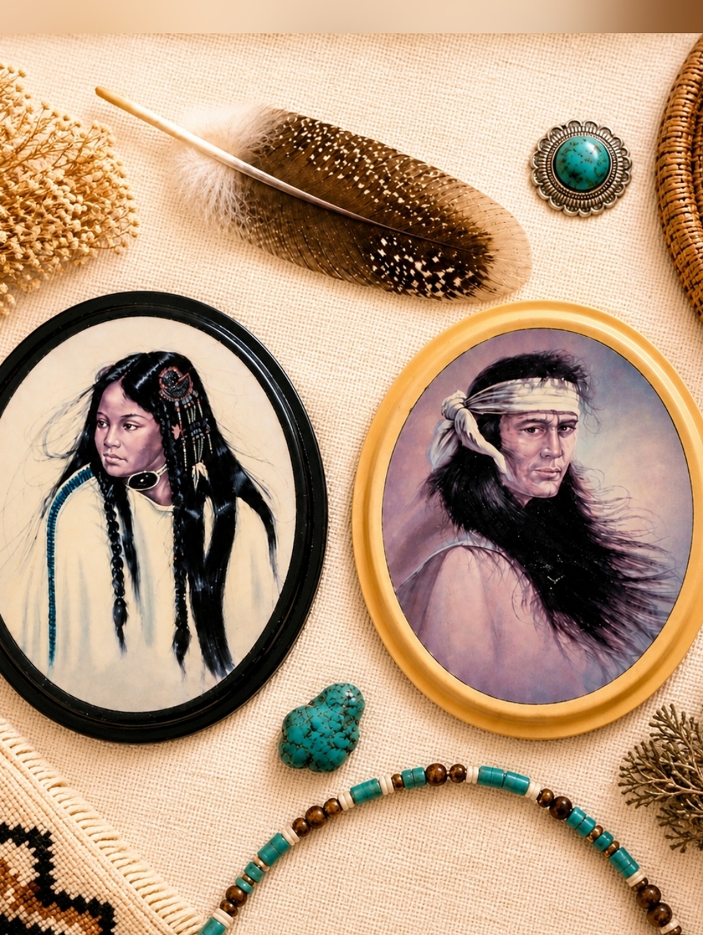 Vintage Indigenous Portrait Wall Plaques Set